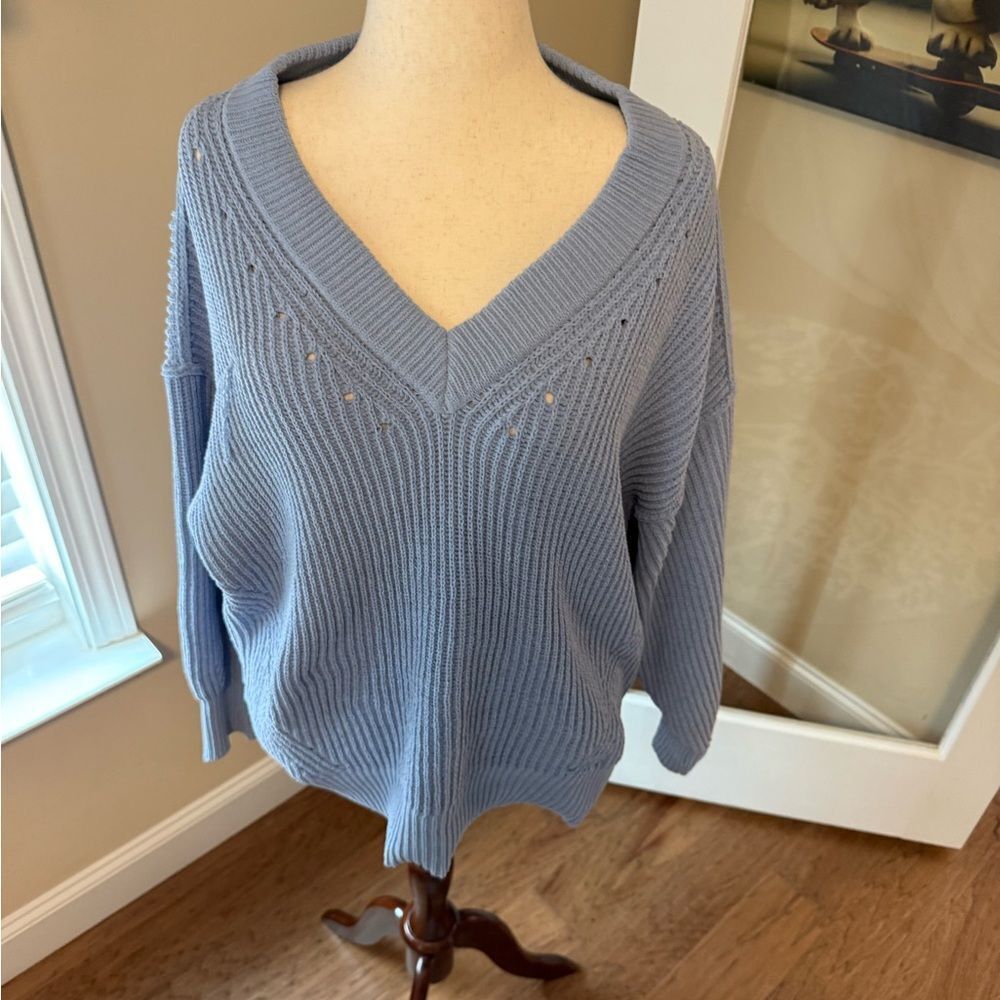 AERIE Blue V-Neck Sweater NWOT